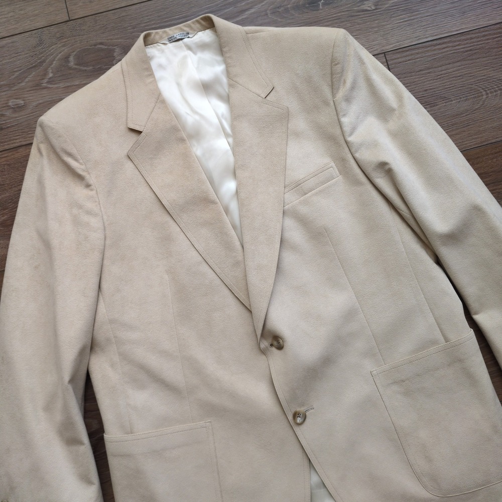 Vtg Saks Fifth Avenue Mircrosuede Blazer Cream Light Tan Khaki USA Made Mens 42R